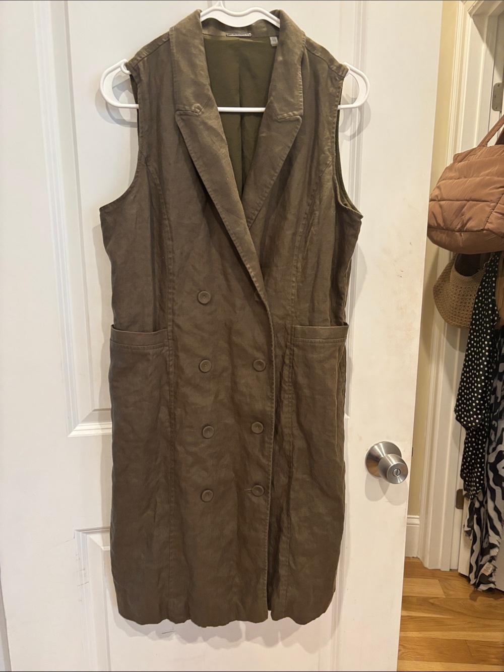 Elie Tahari Olive linenGreen Sleeveless Double-Breasted Vest Dress